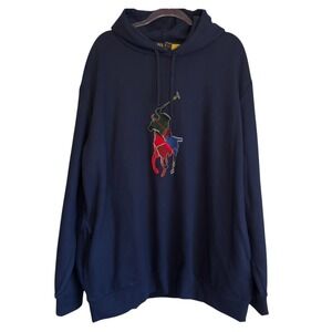Polo Ralph‎ Lauren Mens XLT Navy Blue Hoodie Plaid Large Pony Logo NWT